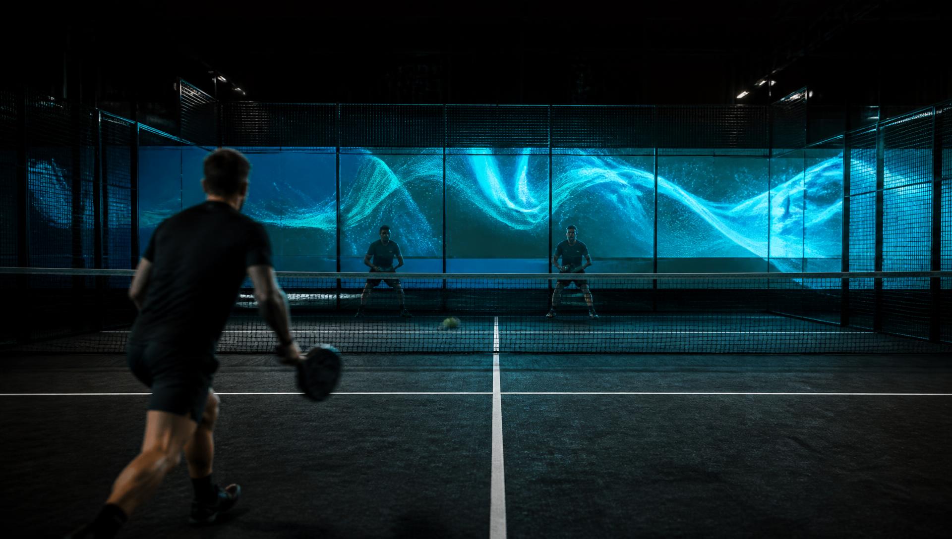 RLXP Media display installed beside a padel court