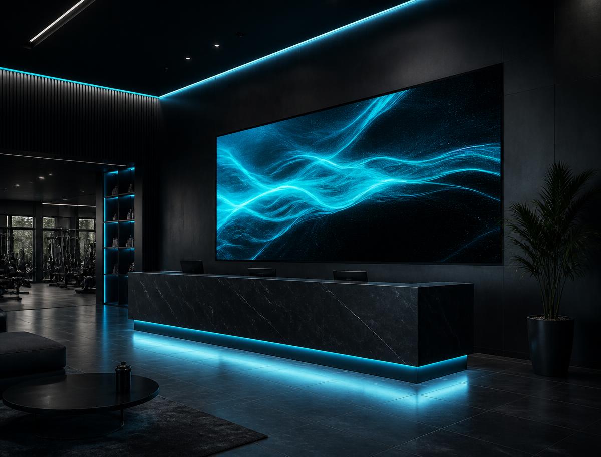 Digital advertising display in a modern sports venue reception